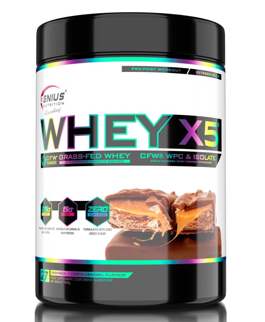 Whey X5 900 g – išrūgų baltymų mišinys su DigeZyme®, Genius Nutrition